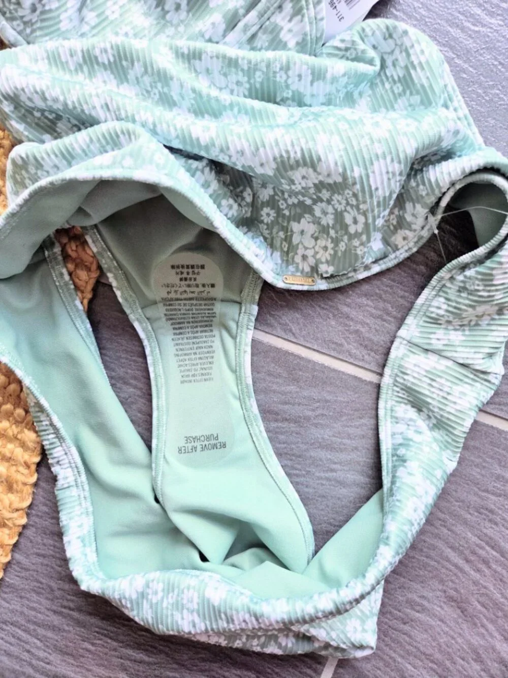 Hollister Green Rib White Floral Curvy Cheeky Fit Bikini Set XXL - New with Tags